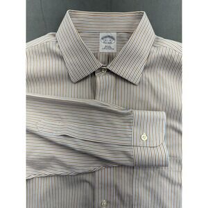 Brooks Brothers Shirt Mens 16.5 35 Stripe Slim Fit Non Iron Long Sleeve Blue
